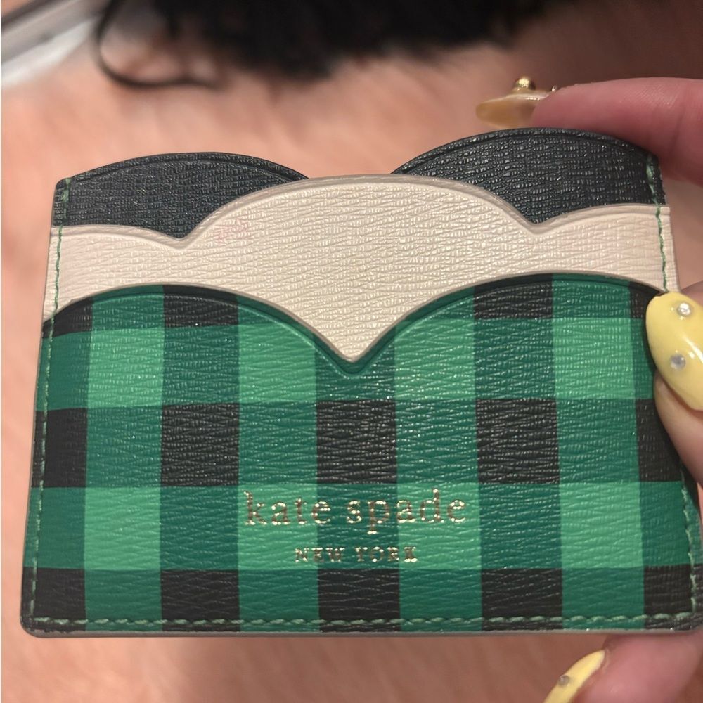 Kate Spade Green and Black Plaid Card Holder